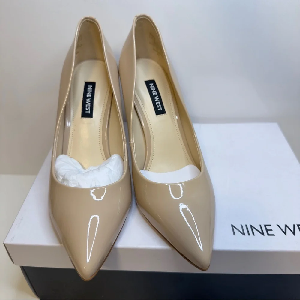 New! Nine West Nude Patent Leather Stiletto Heels | Size 5.5M - Picture 4 of 6